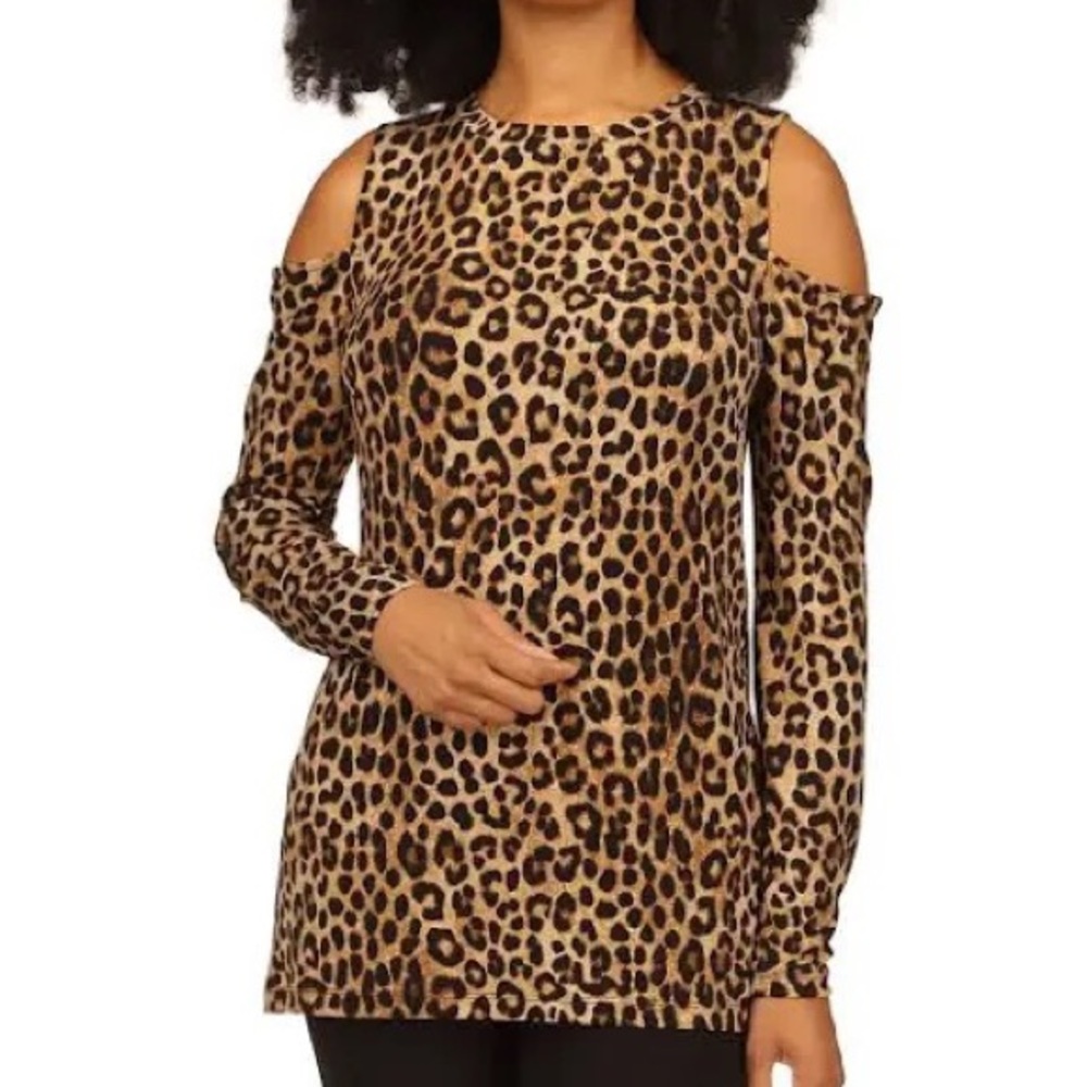 X-Large - leopard print - shoulder cut out long sleeve shirt - Hotkiss